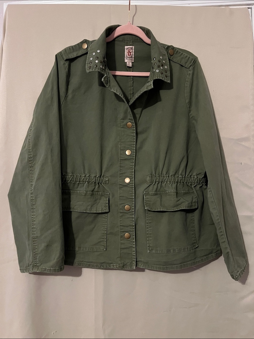 Y2K Olive Utility Jacket with Studded Collar